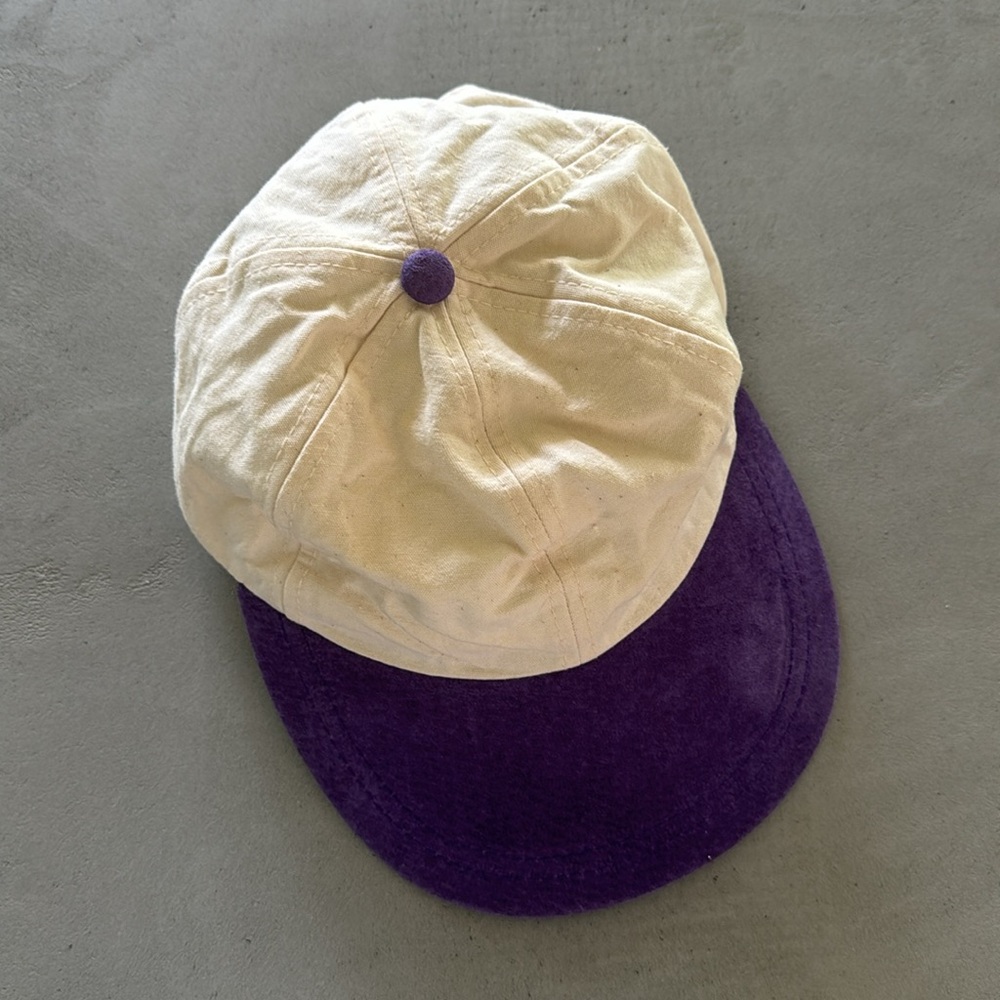 VINTAGE KP CAPS PURPLE SUEDE LEATHER OATMEAL CANVAS CAP HAT